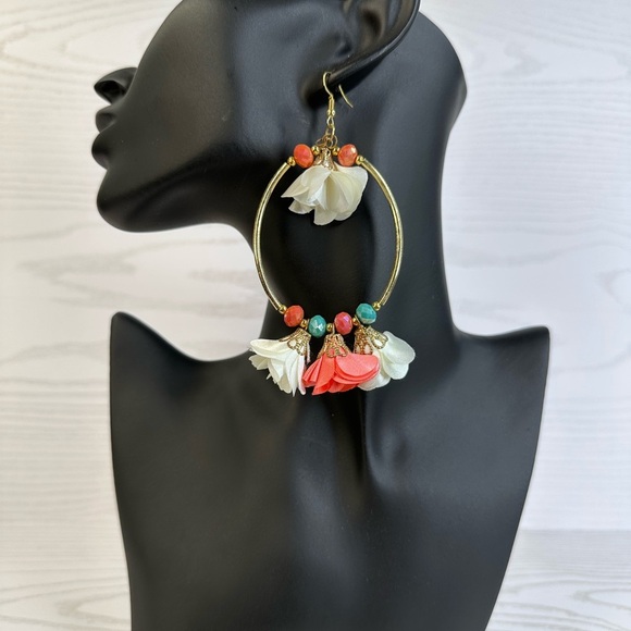 NEW handmade Elegant Multicolor Tassel Hoop Earrings 14k gold platted